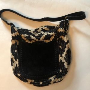 Anthropology boho slouchy suede and crotchet purse
